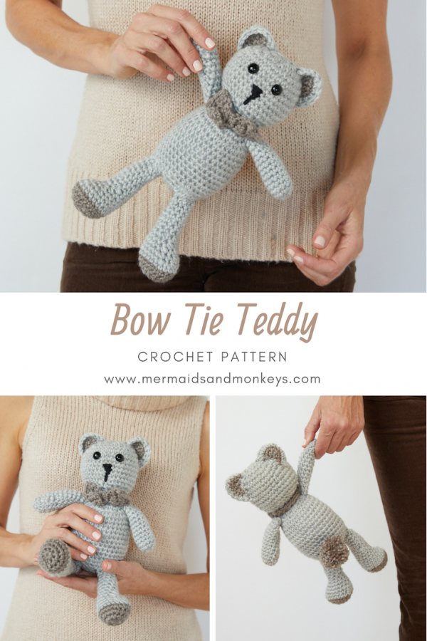 The Bow Tie Teddy is the perfect gift for the little ones in your life who need another guest for their tea parties. #crochettoy #crochetteddy #amigurumi #crochetpattern #crochetlove