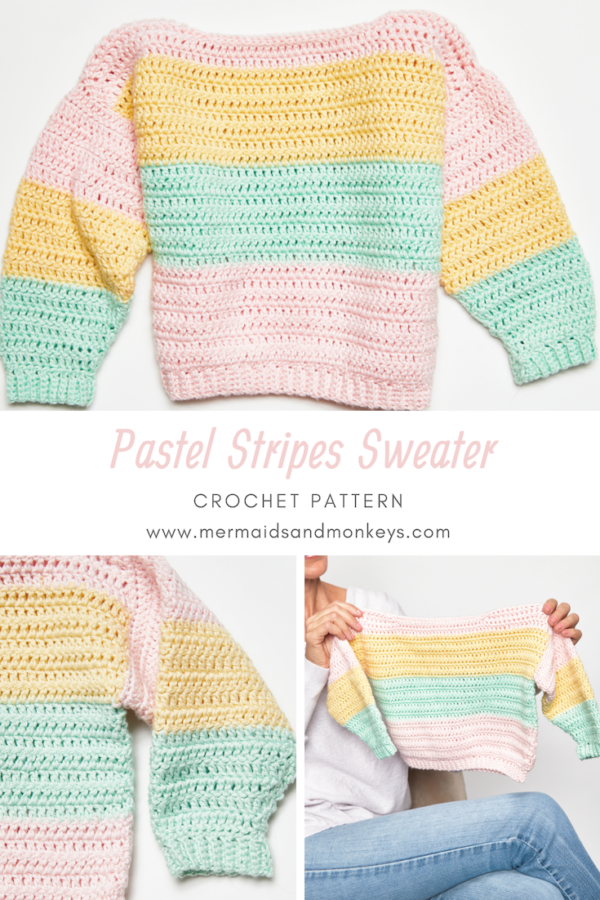 The Pastel Stripes Sweater is so colorful and exciting that any child would love it! #crochetsweater #crochetpattern #crochetlove #crochetaddict