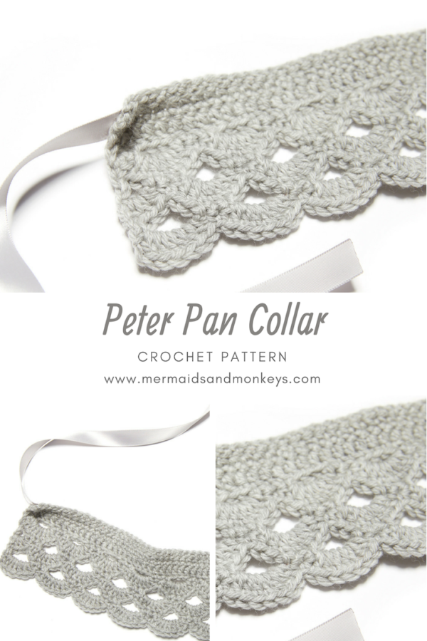 The Crochet Peter Pan Collar has a scalloped edge, and a cute ribbon closure in the front. #crochetcollar #crochetpattern #crochetlove #crochetaddict
