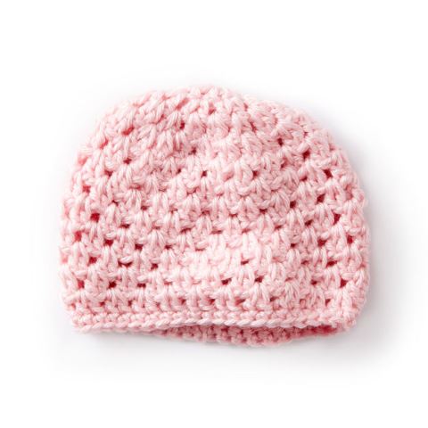 Caron Baby's First Cluster Hat - If you’re in a rush, these free crochet baby hat patterns are perfect for showing how much you really care, without taking a month to complete. #crochetbabyhatpattern #crochethat #crochetpattern #crochetbabybeanie #crochetaddict