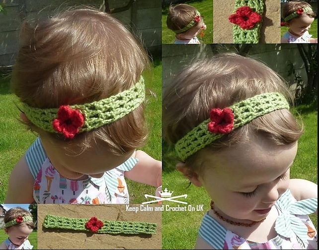 Rosy Baby Headband - This list of unique crochet baby headbands for girls are sweet and simple. You can whip these free crochet patterns up in no time, and there are so many options. #CrochetBabyHeadbands #BabyHeadbandPatterns #FreeCrochetPattern