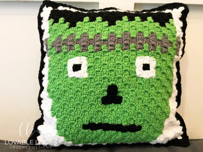 Frankenstein Pillow - These crochet pillows are fun and an adventure to make. If you’re looking for creative kids pillows, this list will be your go to. #CrochetPillowPatterns #CrochetPatterns #CrochetAddict