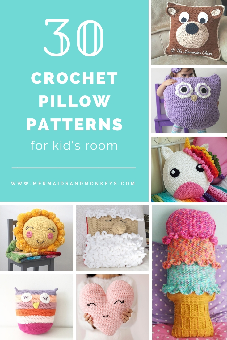 30 Crochet Pillow Patterns for Kid's Rooms • Mermaids & Monkeys