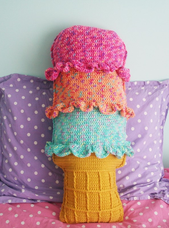 Rainbow Shertbet Throw Pillow - These crochet pillows are fun and an adventure to make. If you’re looking for creative kids pillows, this list will be your go to. #CrochetPillowPatterns #CrochetPatterns #CrochetAddict