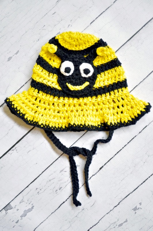 Bumblebee Sun Hat - All of these cute patterns are unique and come in a range of sizes. Pick a crochet hat pattern your kid will love and go with it. #SummerCrochetHat #CrochetPatterns #FreeCrochetHats