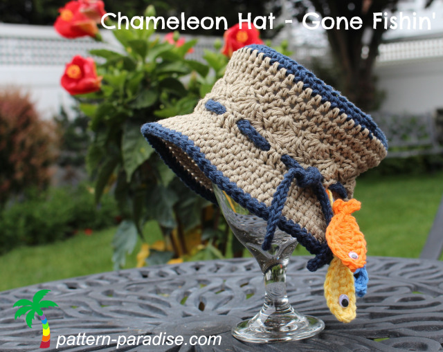 Chameleon Hat - Gone Fishin' - All of these cute patterns are unique and come in a range of sizes. Pick a crochet hat pattern your kid will love and go with it. #SummerCrochetHat #CrochetPatterns #FreeCrochetHats