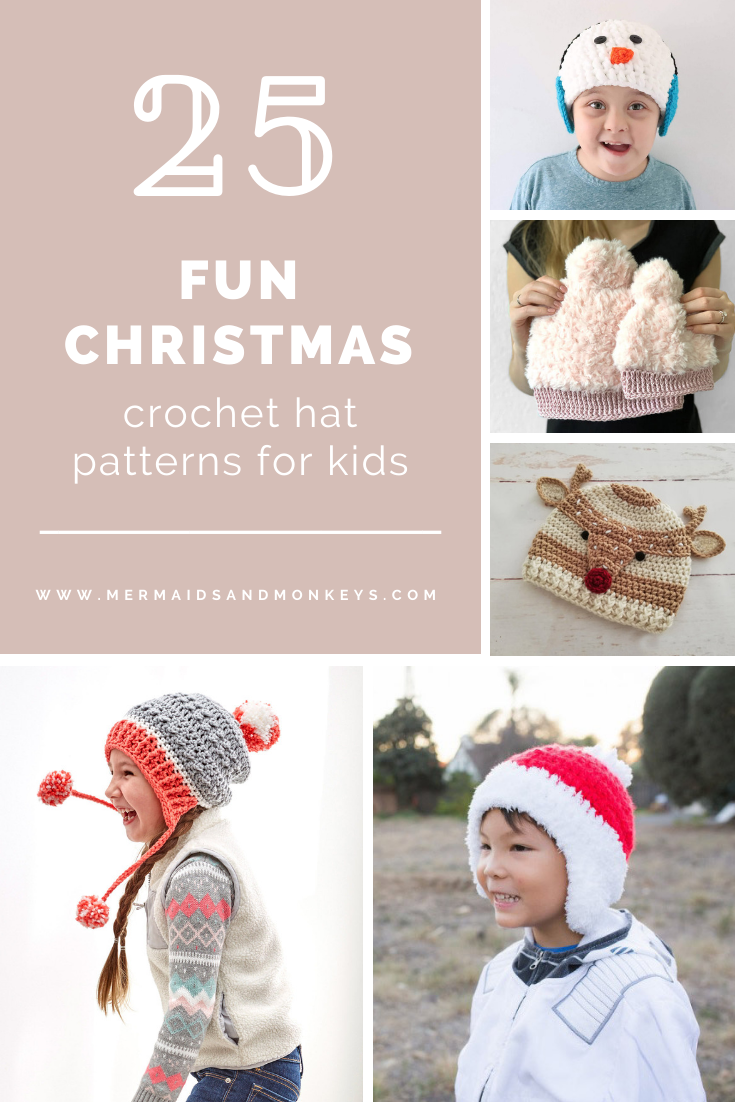25 Fun Christmas Crochet Hat Patterns for Kids - This list of Christmas Crochet hat patterns will supply you with anything from the classics (Santa, Rudolph, Snowman) to fun animals and well-loved characters. #ChristmasCrochetHatPatterns #CrochetHatPatterns #CrochetPatterns 