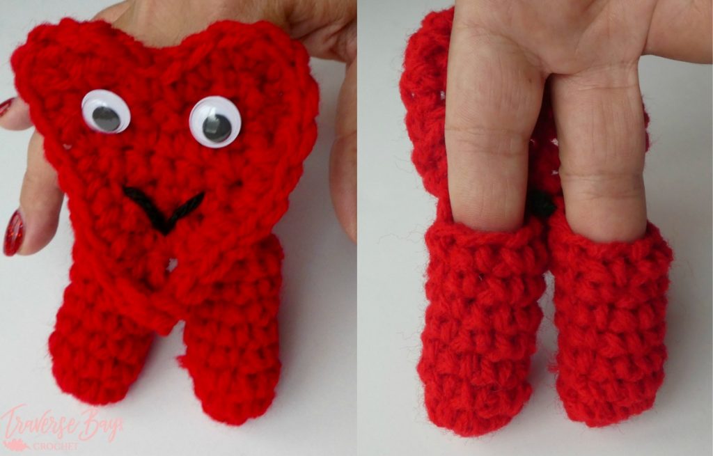 Heart Finger Puppet - One way you can show your love for kids this Valentine’s is by crocheting these simple crochet patterns. #simplecrochetpatterns #crochetpatterns #kidscrochetpatterns
