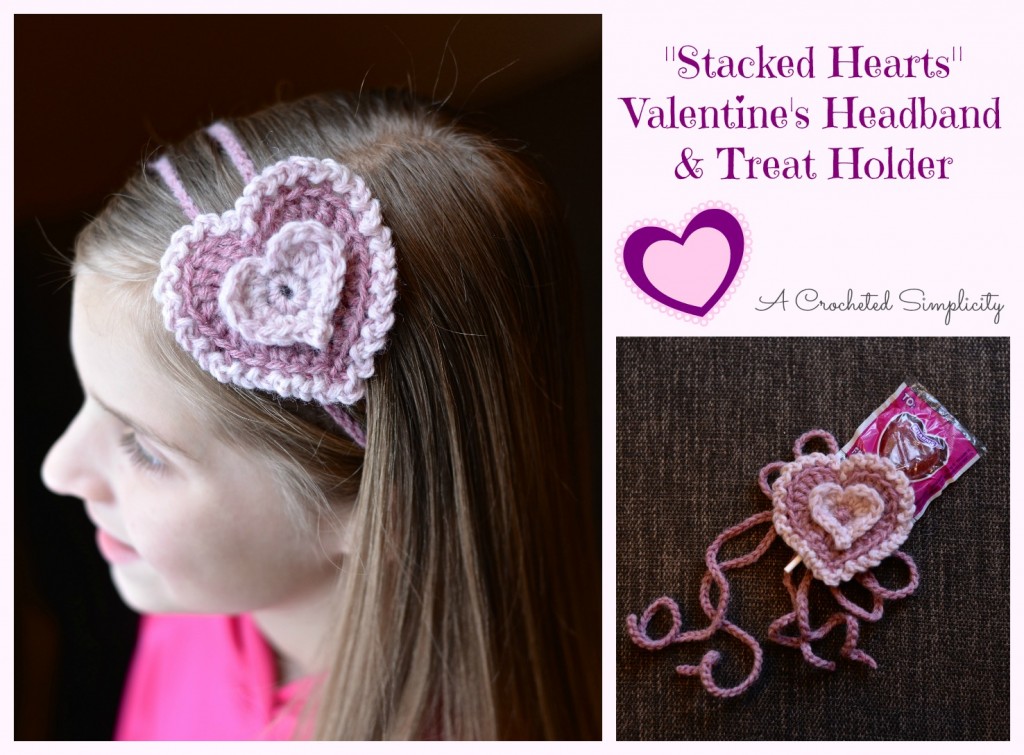 Stacked Hearts Headband & Treat Holder - One way you can show your love for kids this Valentine’s is by crocheting these simple crochet patterns. #simplecrochetpatterns #crochetpatterns #kidscrochetpatterns