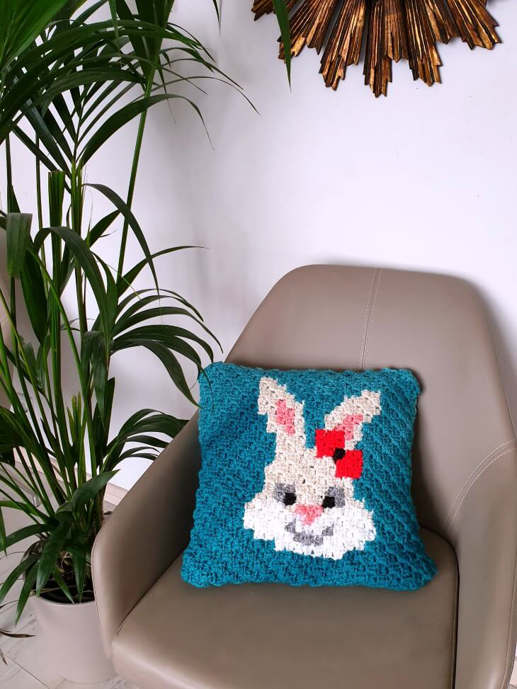 Removable C2C Pillow Case - If you’re looking to learn a new crochet skill, check out these 12 corner to corner crochet patterns. #cornertocornercrochetpatterns #C2Ccrochetpatterns #crochetpatterns