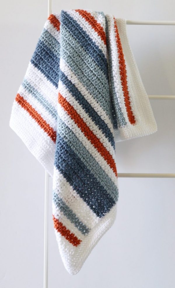 Crochet Country Blue Stripes Baby Blanket

